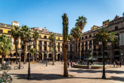 Plaça Reial Barcelona on a beautiful, sunny day
