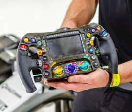 the steering wheel of a Mercedes-AMG F1 racecar
