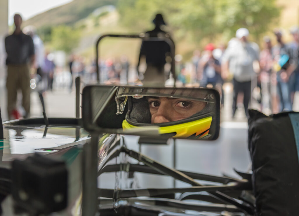 esteban gutierrez looks through the rear mirror of his Mercedes-AMG Petronas F1 car
